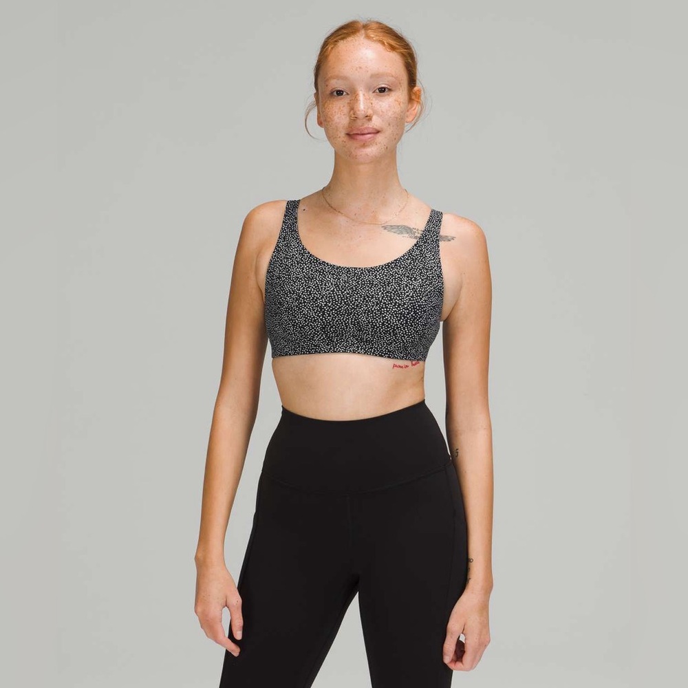 Lululemon In Alignment Straight Strap Bra Double Dimension Starlight Black Sz 4